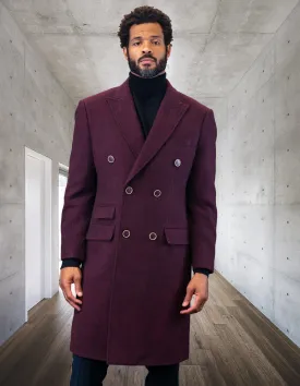 100% Wool Double Breasted Over Coat | WJ-101| Burgundy