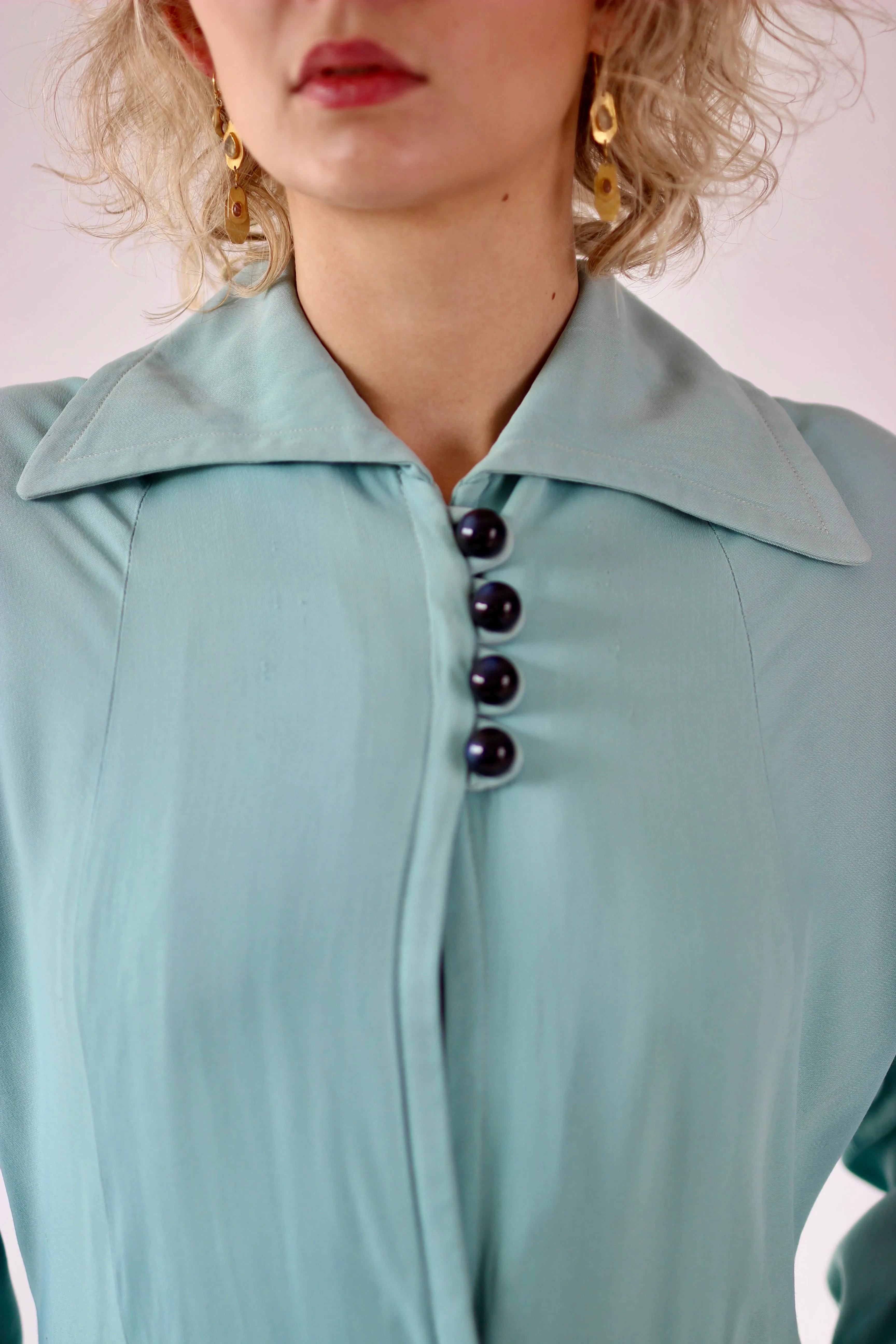 1940s Light Blue Princess Coat // Size M