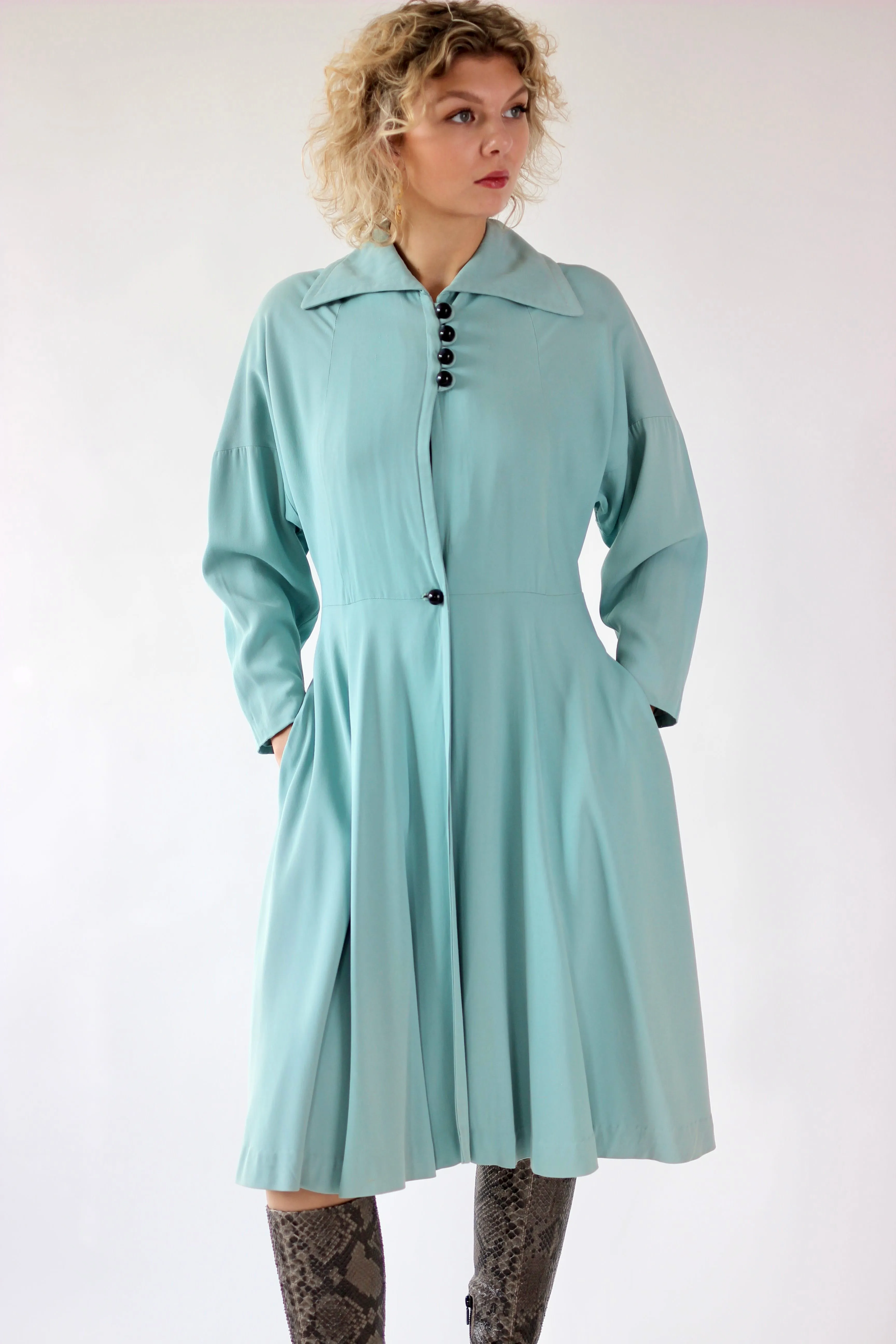 1940s Light Blue Princess Coat // Size M