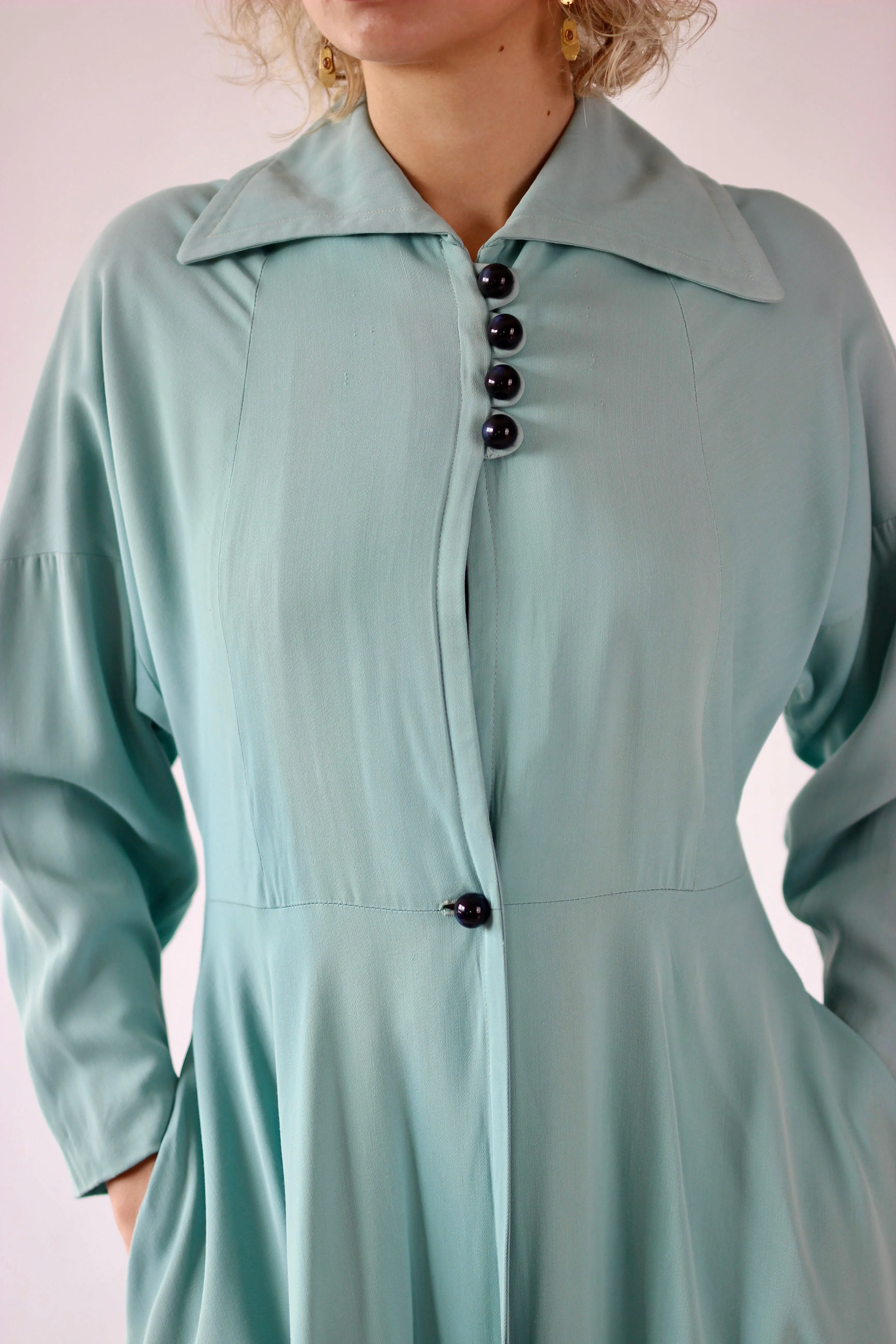 1940s Light Blue Princess Coat // Size M