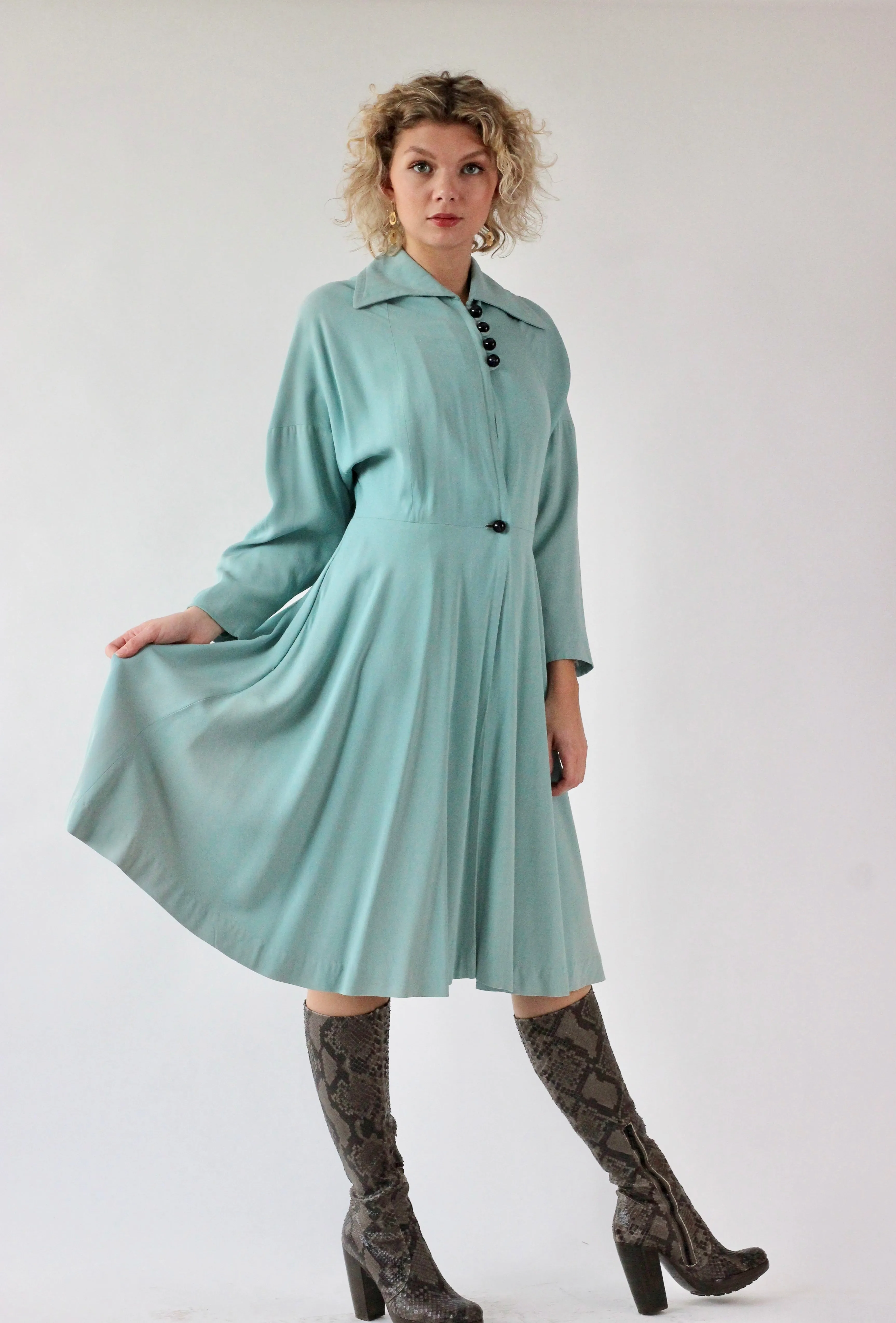 1940s Light Blue Princess Coat // Size M