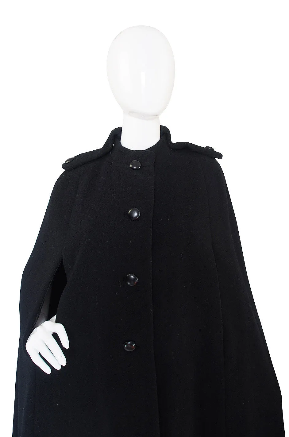 1970s Military Detailed Trigere Wool Cape