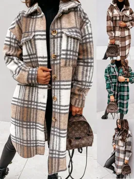 2022 new Women Super Long Checked Jacket Casual Oversized Shirt Jackets