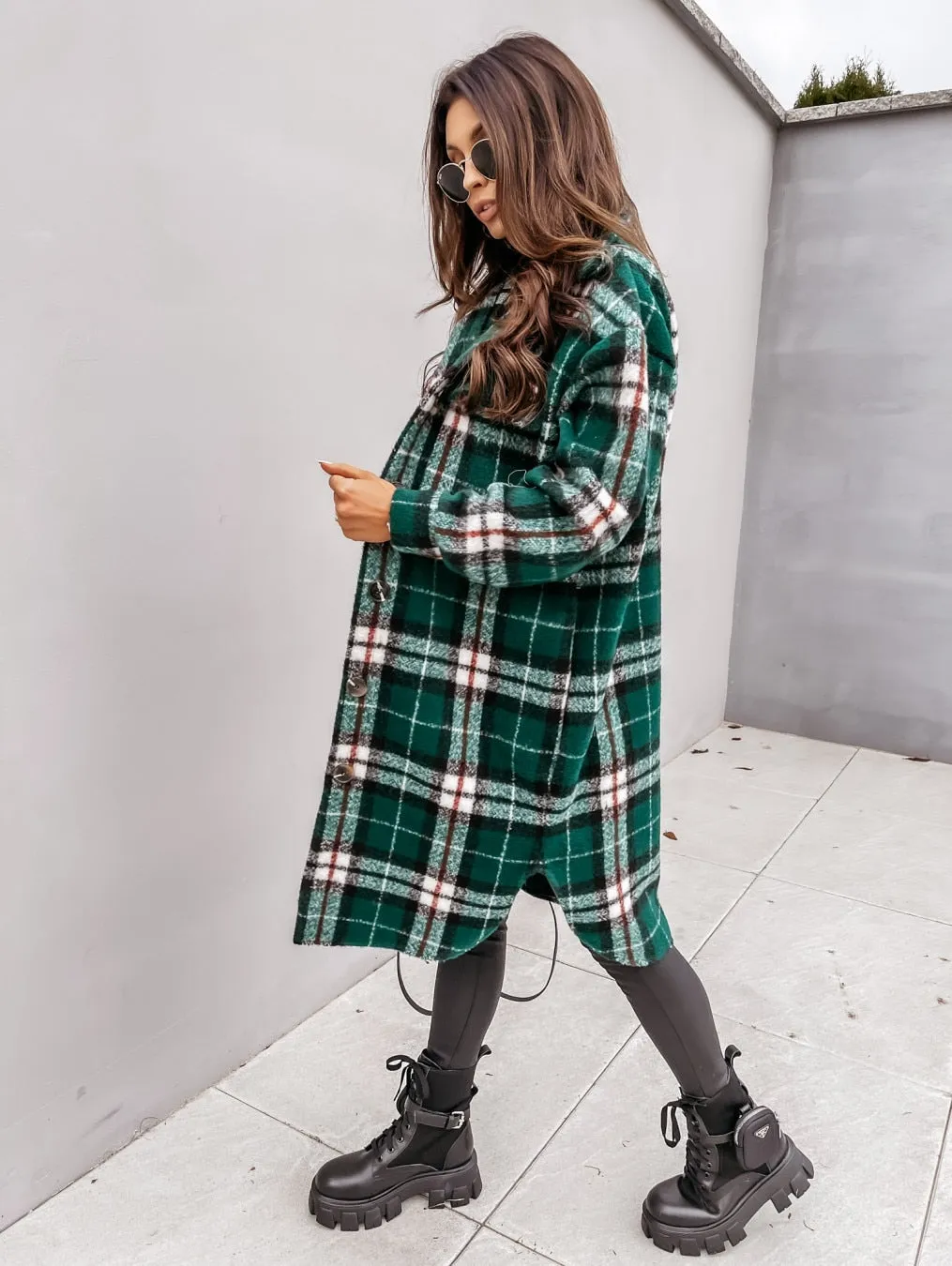 2022 new Women Super Long Checked Jacket Casual Oversized Shirt Jackets