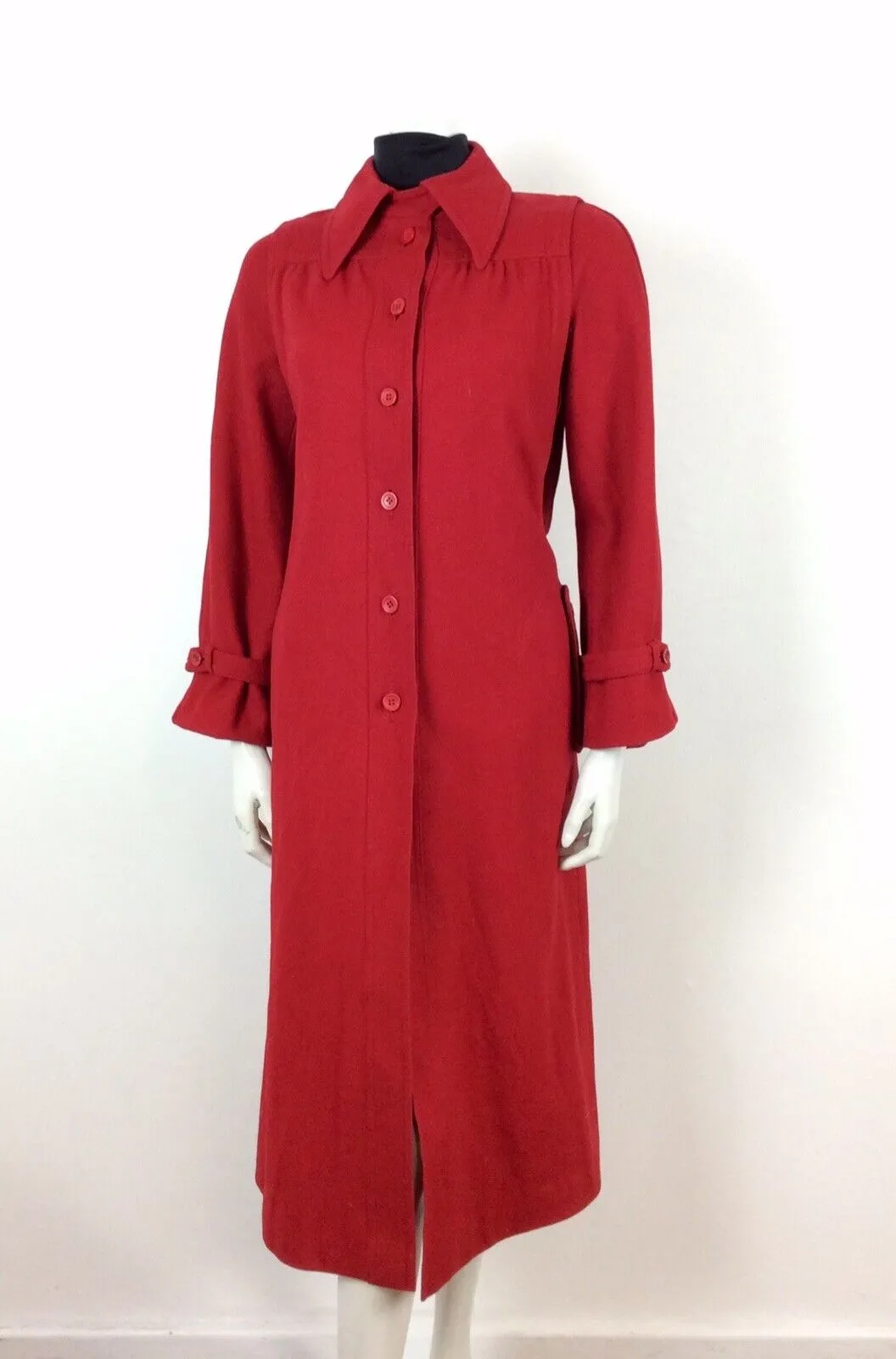 60s 70s VINTAGE PILLARBOX CHERRY RED WOOL WINTER DRESS MAXI DUSTER COAT 12 14