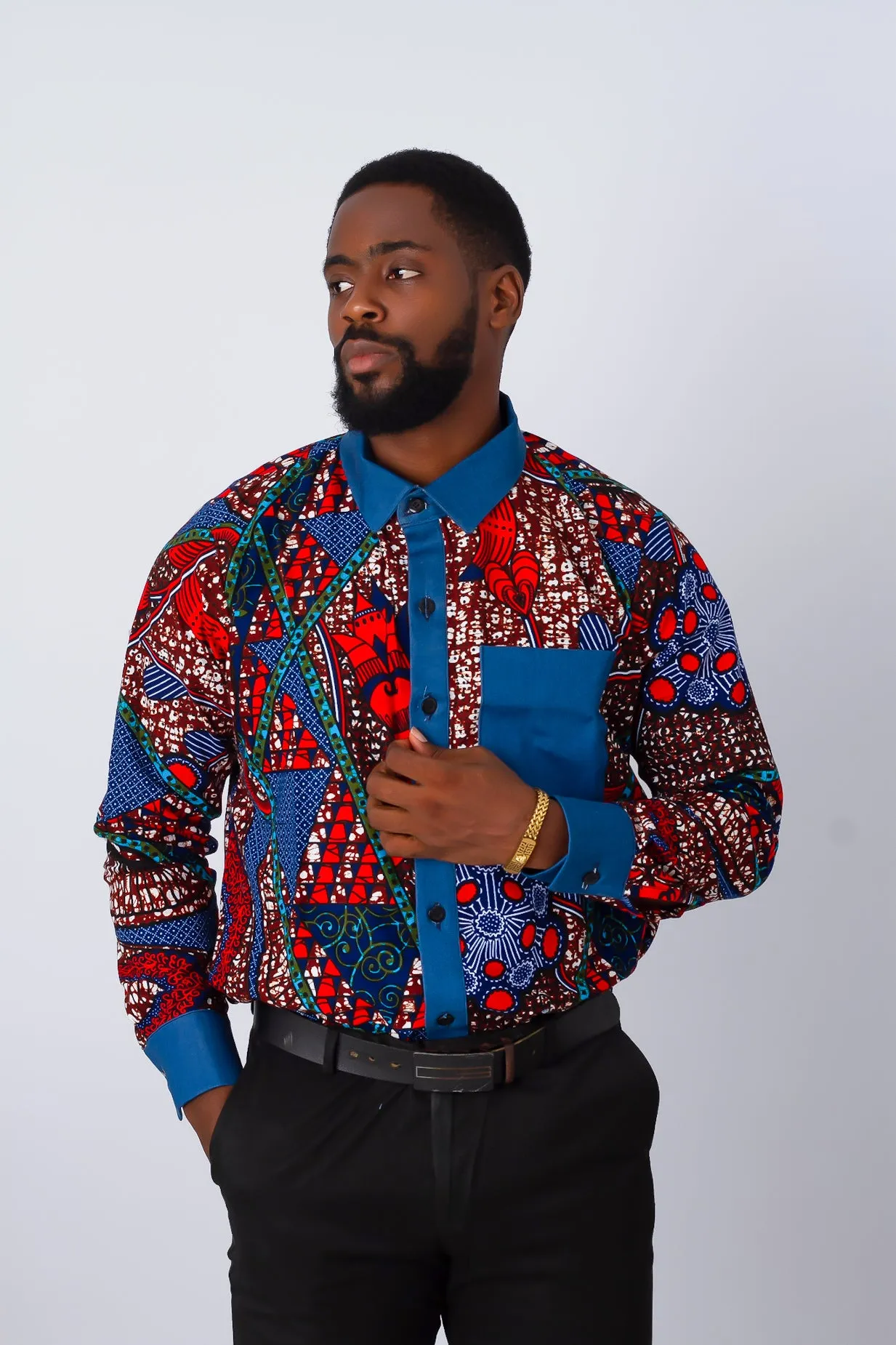 African Print Long Sleeve Shirt for Men - Obasi