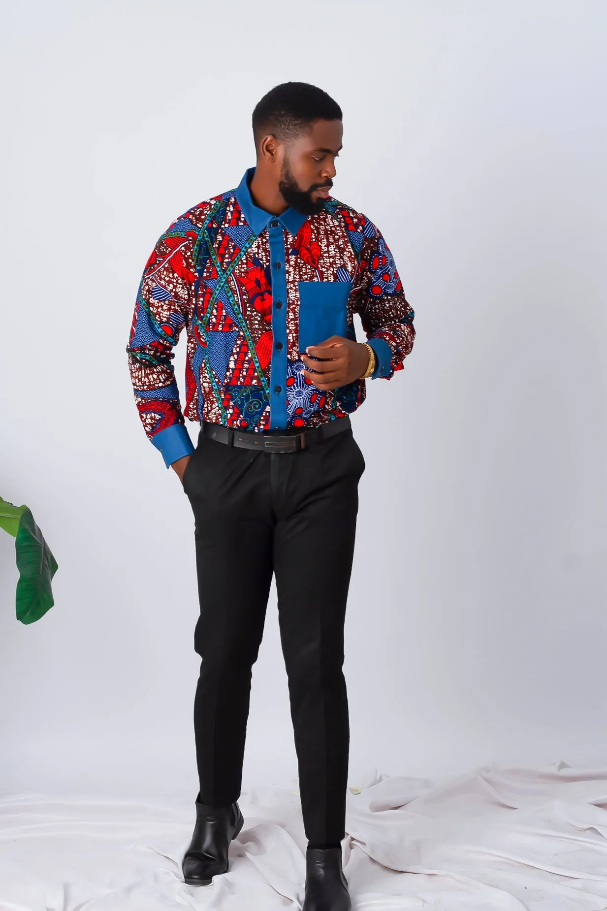 African Print Long Sleeve Shirt for Men - Obasi