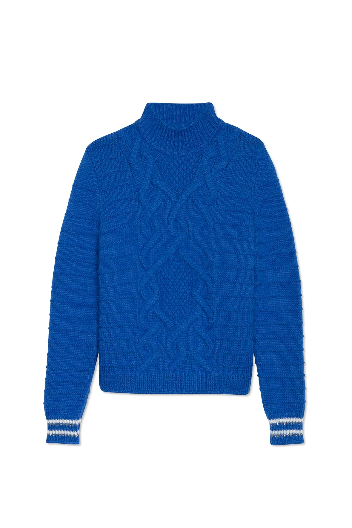 ALPES - Mock Neck Cable Sweater for Women | Mohair Blend (ROYAL BLUE)