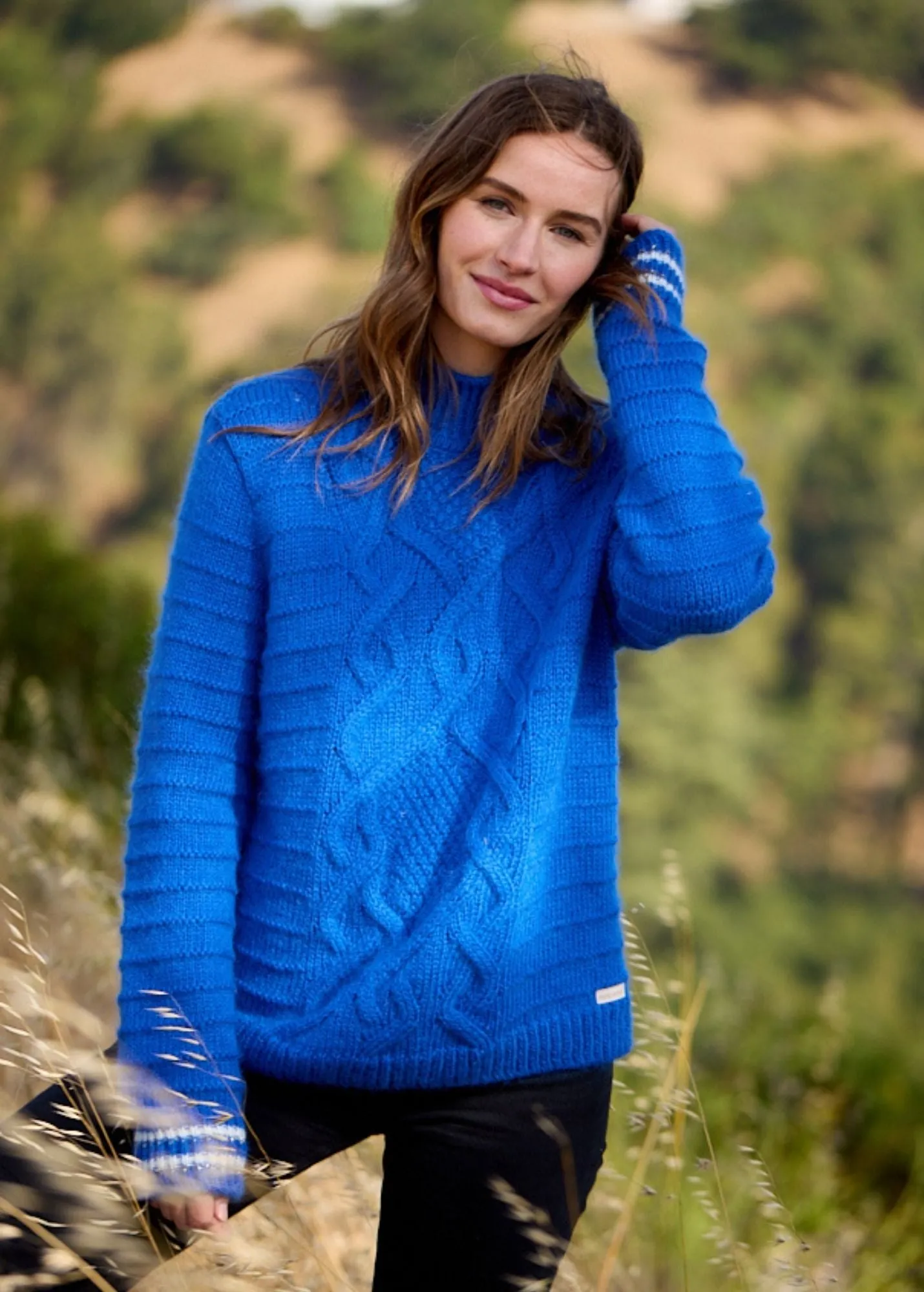 ALPES - Mock Neck Cable Sweater for Women | Mohair Blend (ROYAL BLUE)