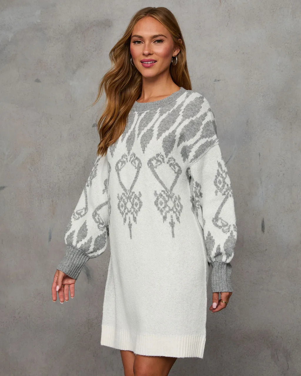 Amani Printed Mini Sweater Dress