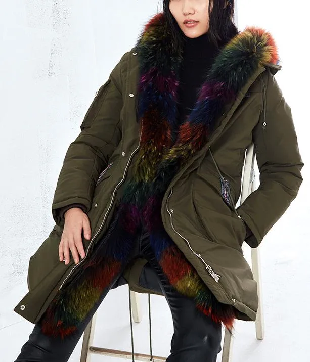 'Annabelle' Rainbow Fur-Trim Parka Coat