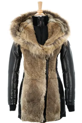 Arly Leather Sleeved Parka With Fur Trim