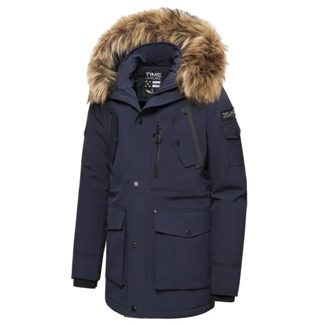 Ashore Shop Men's Long Fur Collar Hooded Waterproof Parka