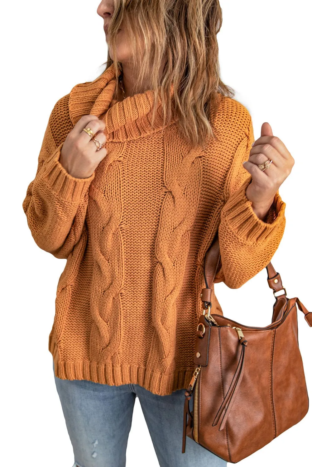 Autumnal Cable Knit Cowl Neck Pullover