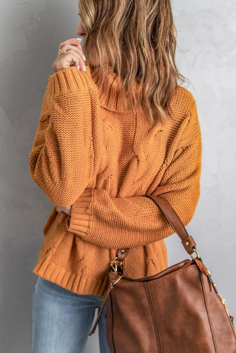 Autumnal Cable Knit Cowl Neck Pullover