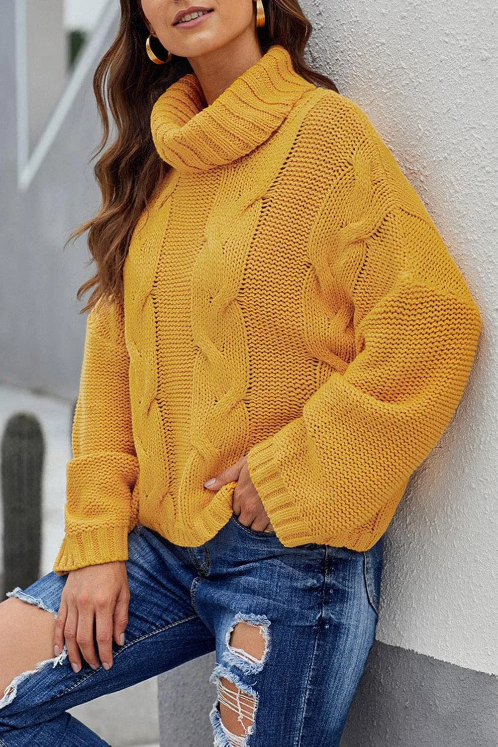 Autumnal Cable Knit Cowl Neck Pullover