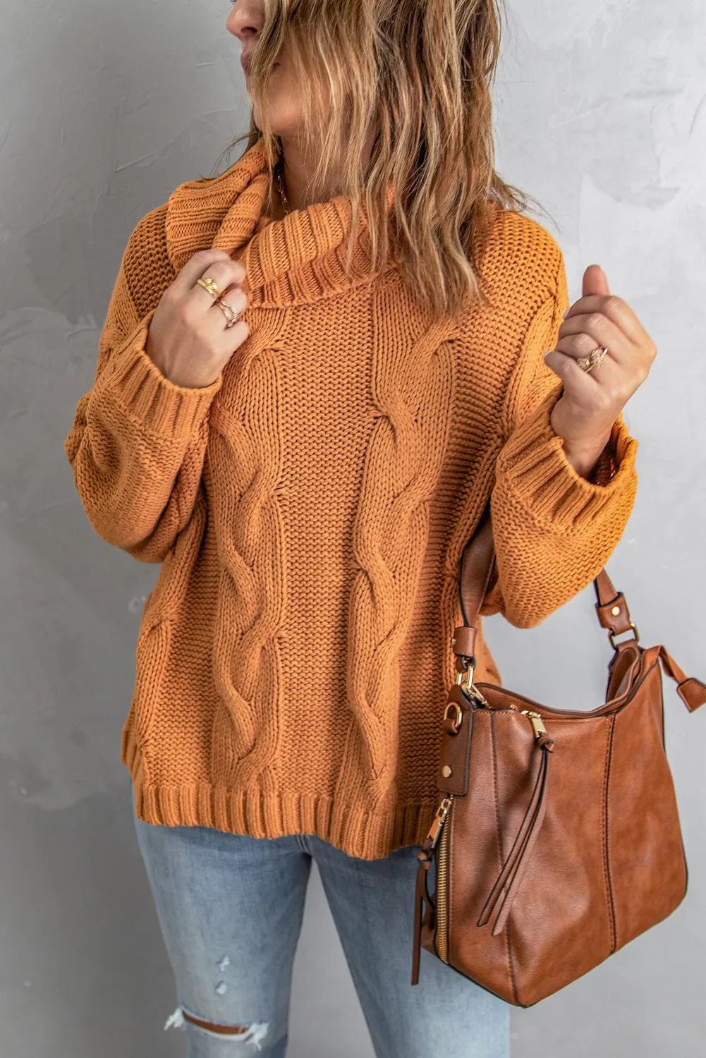 Autumnal Cable Knit Cowl Neck Pullover