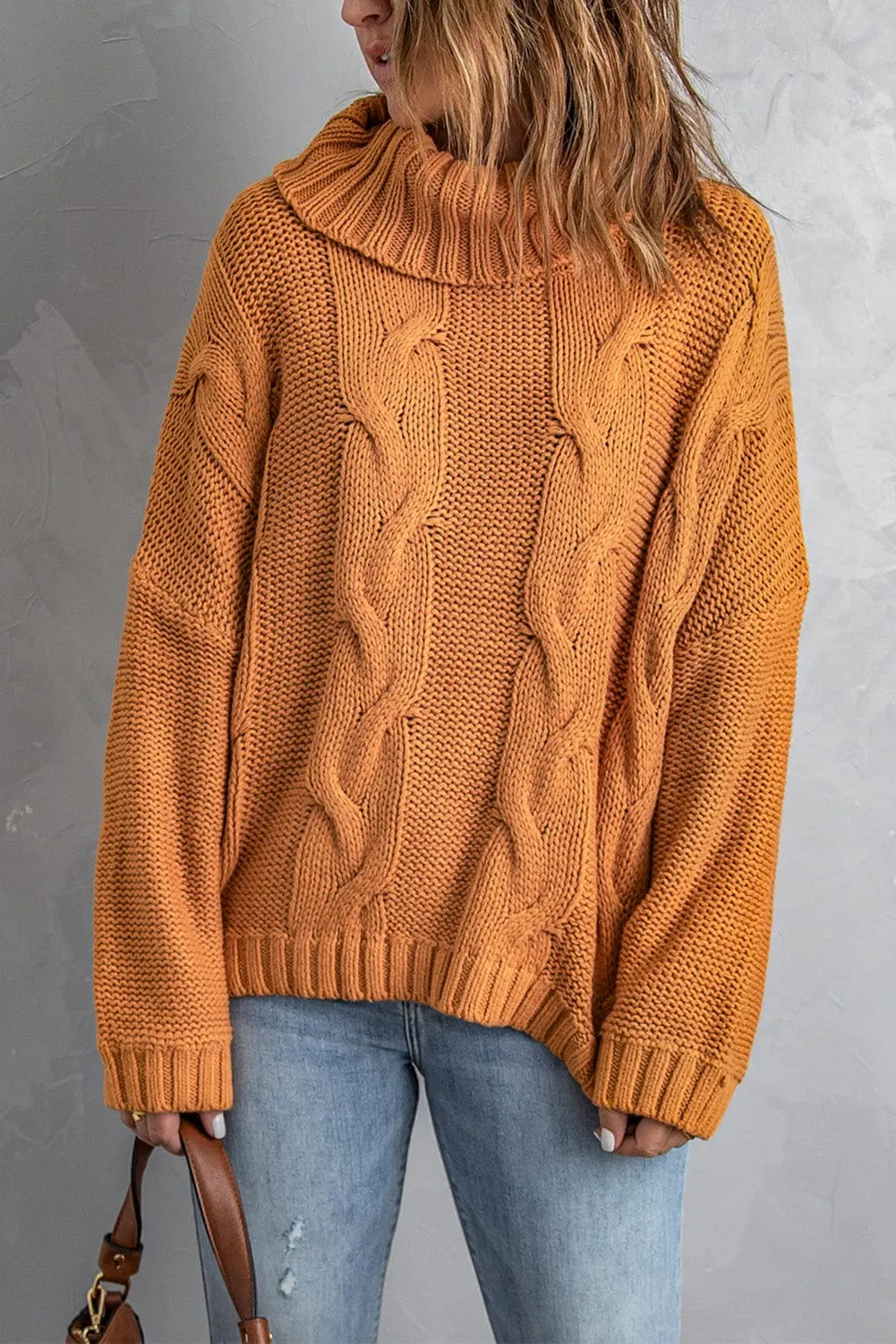 Autumnal Cable Knit Cowl Neck Pullover