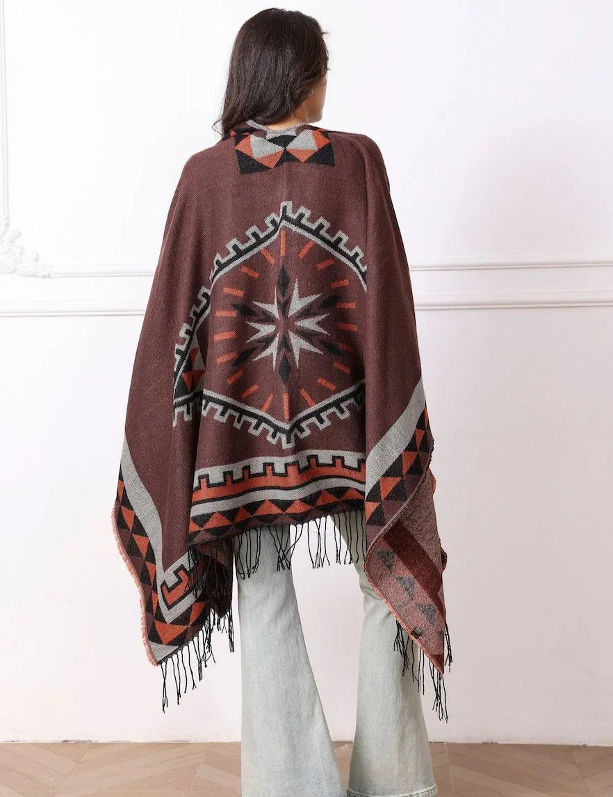 Aztec Brown Fringe Cape