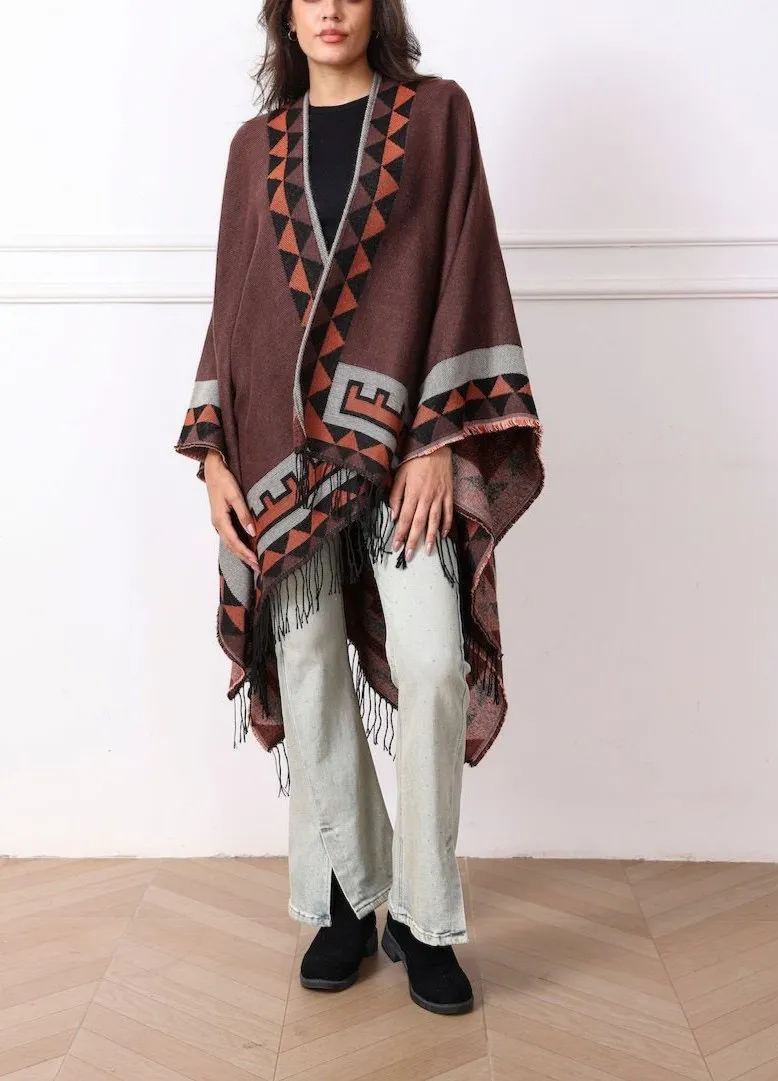 Aztec Brown Fringe Cape