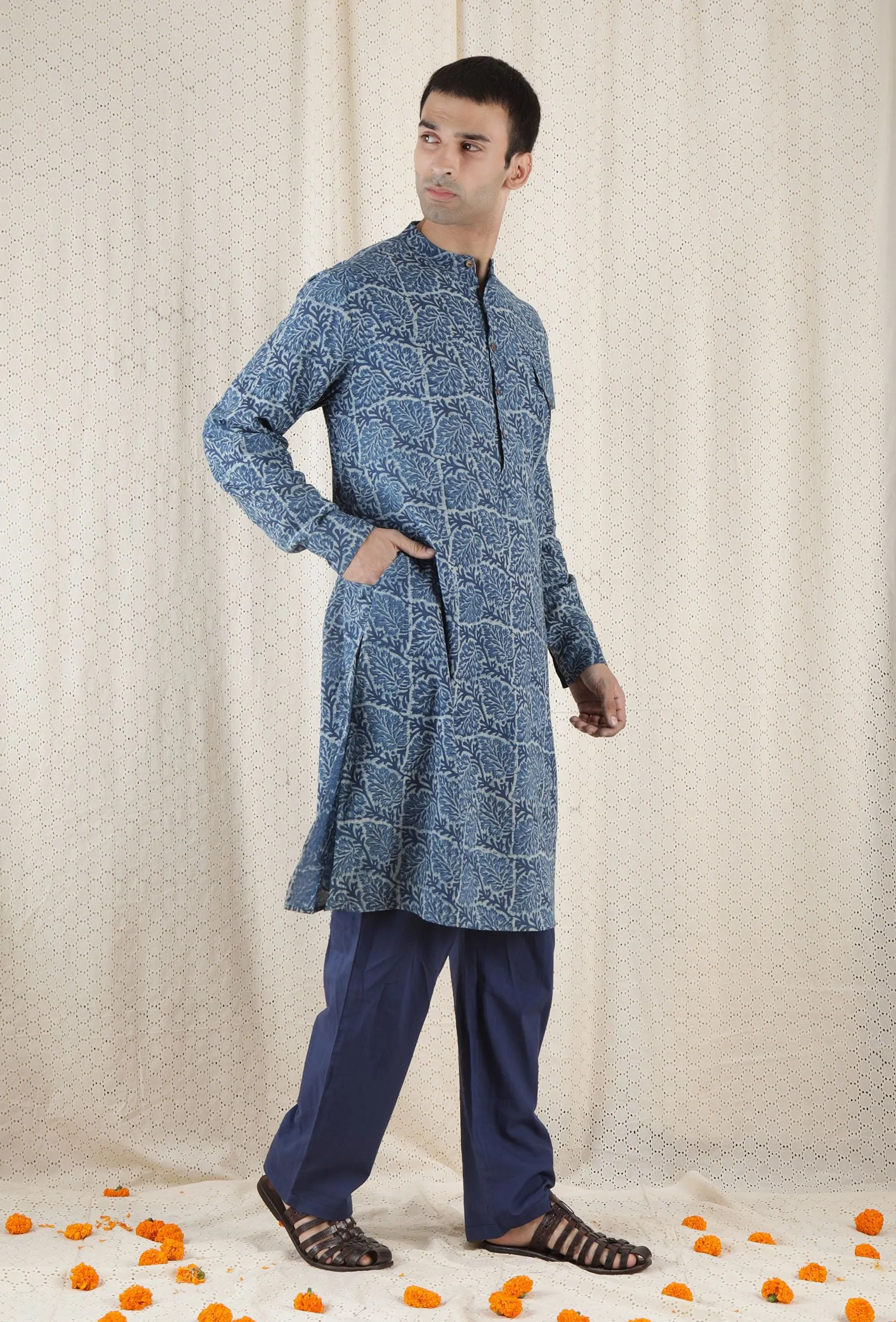 Azul Cotton Indigo Long Kurta