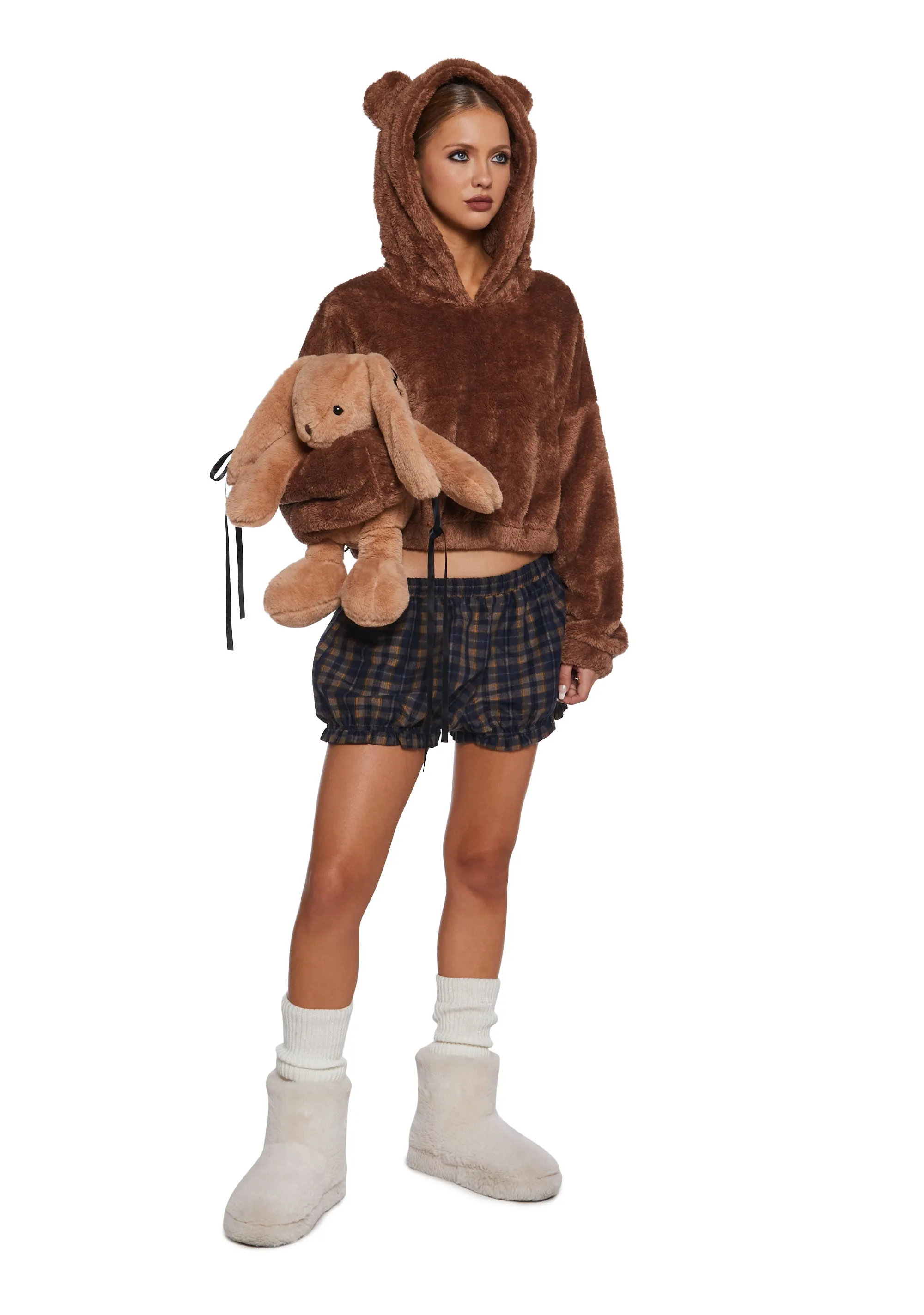 Bear It All Faux Fur Hoodie - Brown