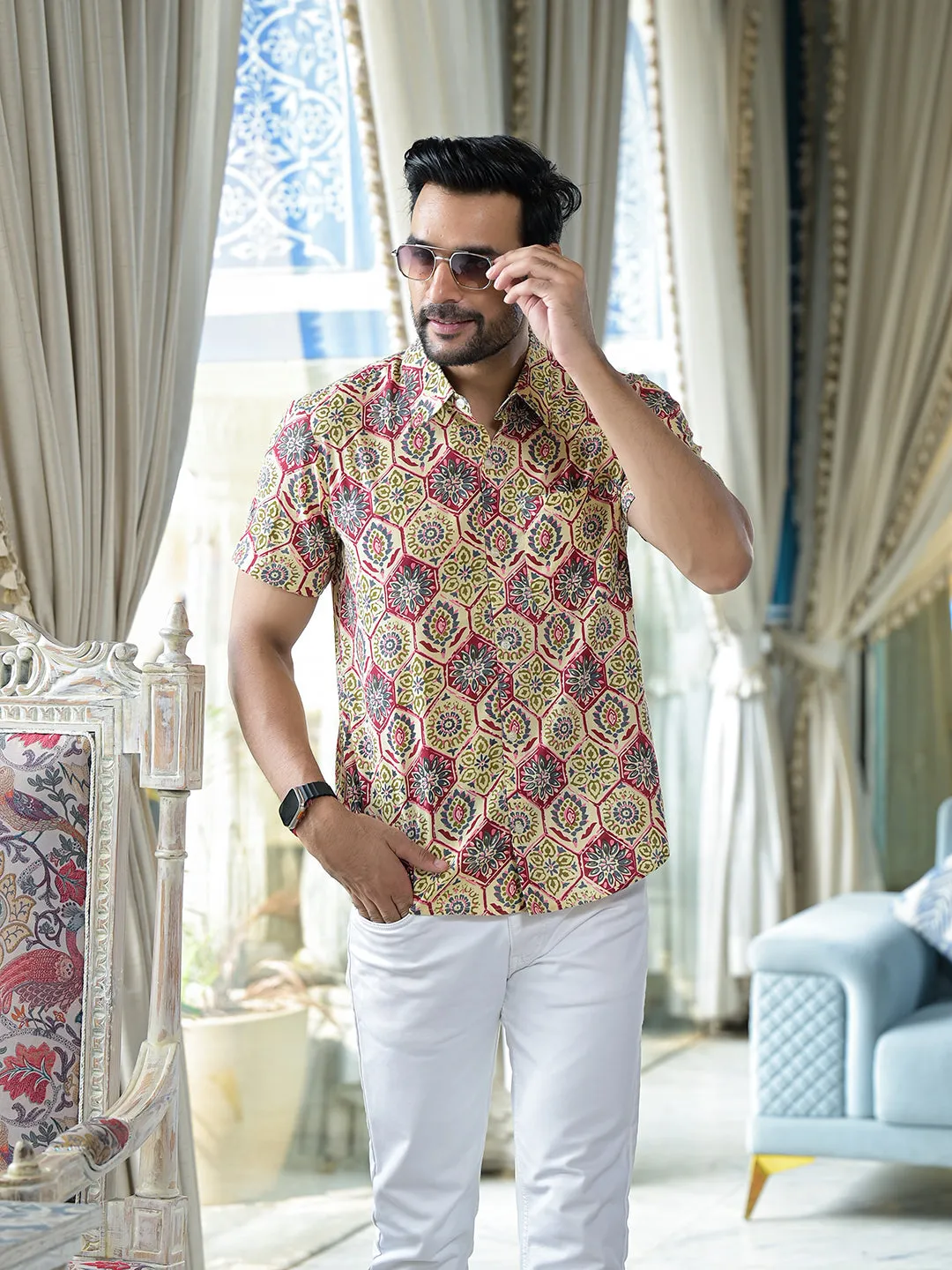 Beige Ethnic print Shirt