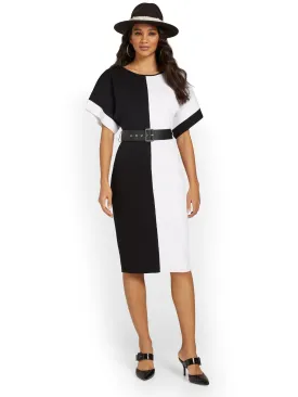 Belted Colorblock Sweater Dress