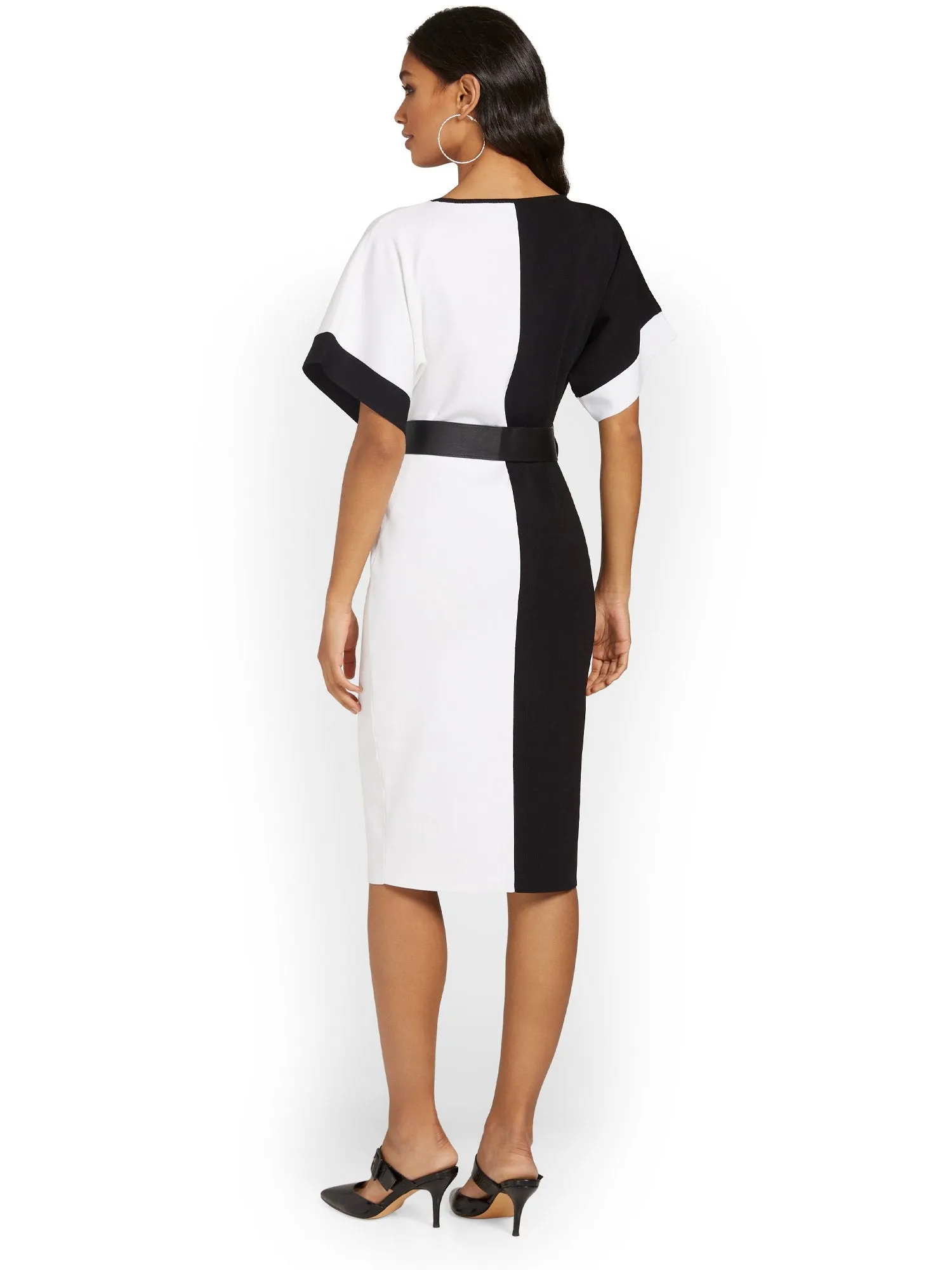 Belted Colorblock Sweater Dress