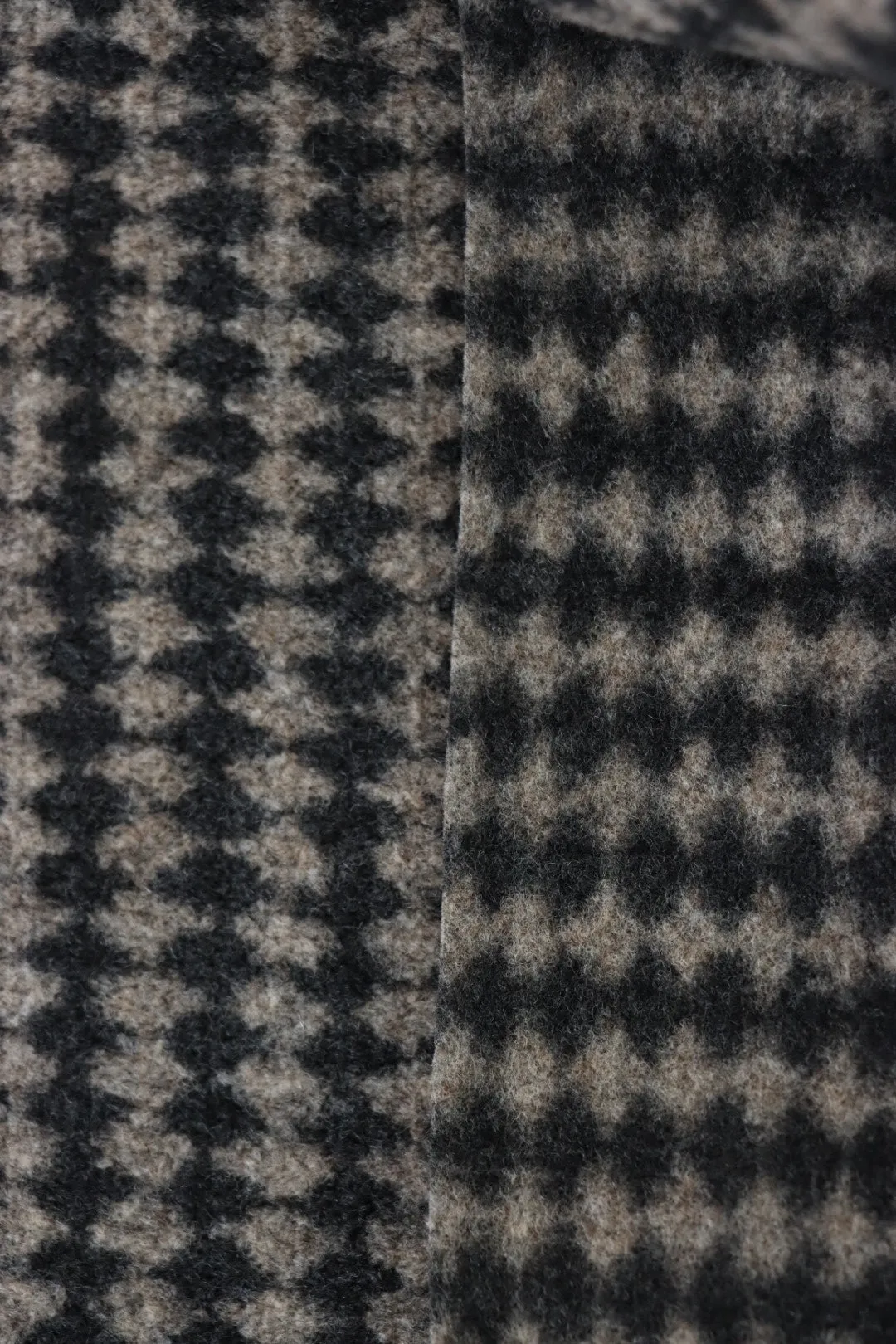 Black & Tan Harlequin Plaid Faux Wool Fleece Coating