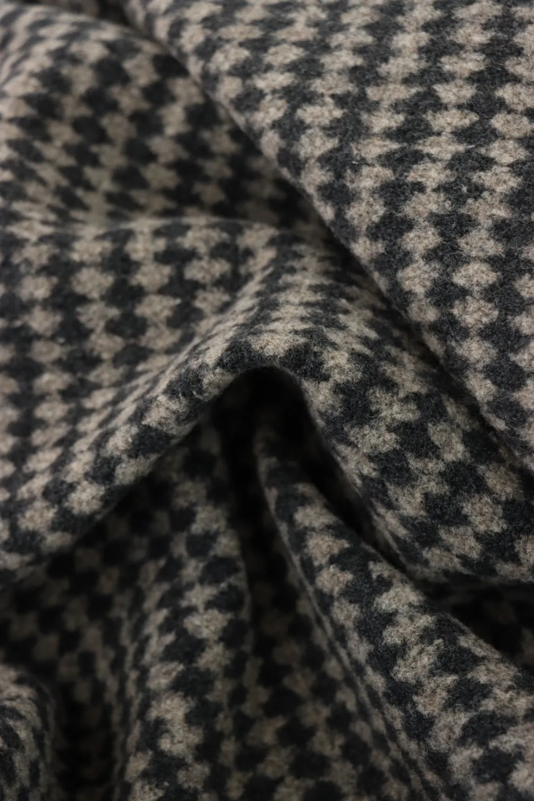 Black & Tan Harlequin Plaid Faux Wool Fleece Coating