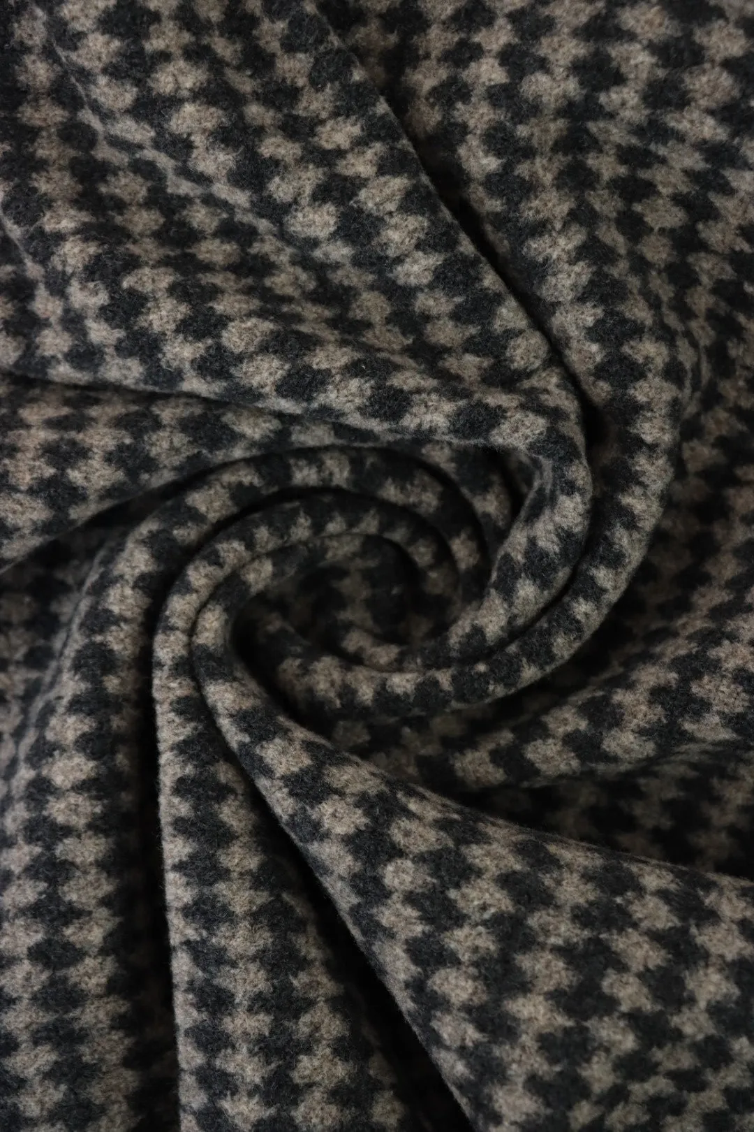 Black & Tan Harlequin Plaid Faux Wool Fleece Coating