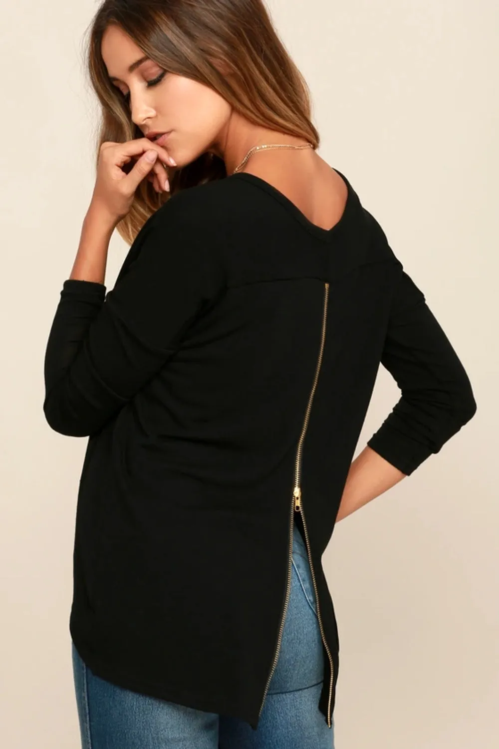 Black Full Sleeve With Zipper Slit At Back