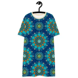 BLOOM WITH PEACE orange blue - T-shirt dress