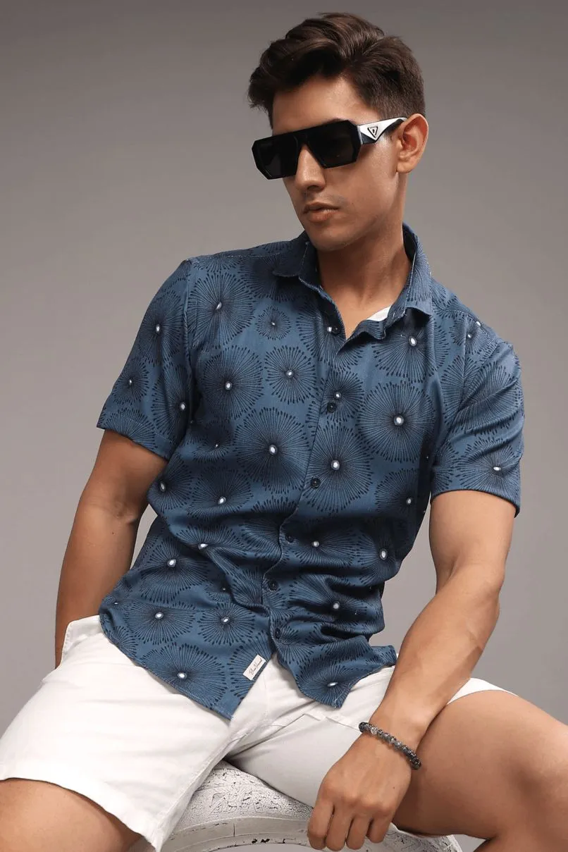 Blue Blossom Printed shirt - Half - Wrinkle Free