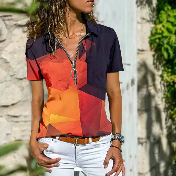 Bohemian West Ethnic Zip Short Sleeve T-Shirt