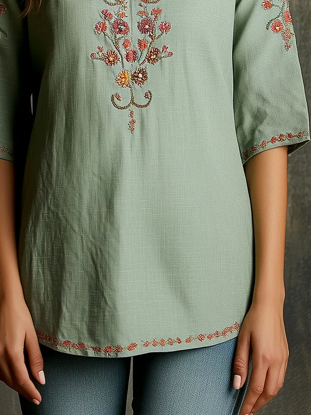 Boho V-neck 3/4 Sleeves Embroidery Tunic Top