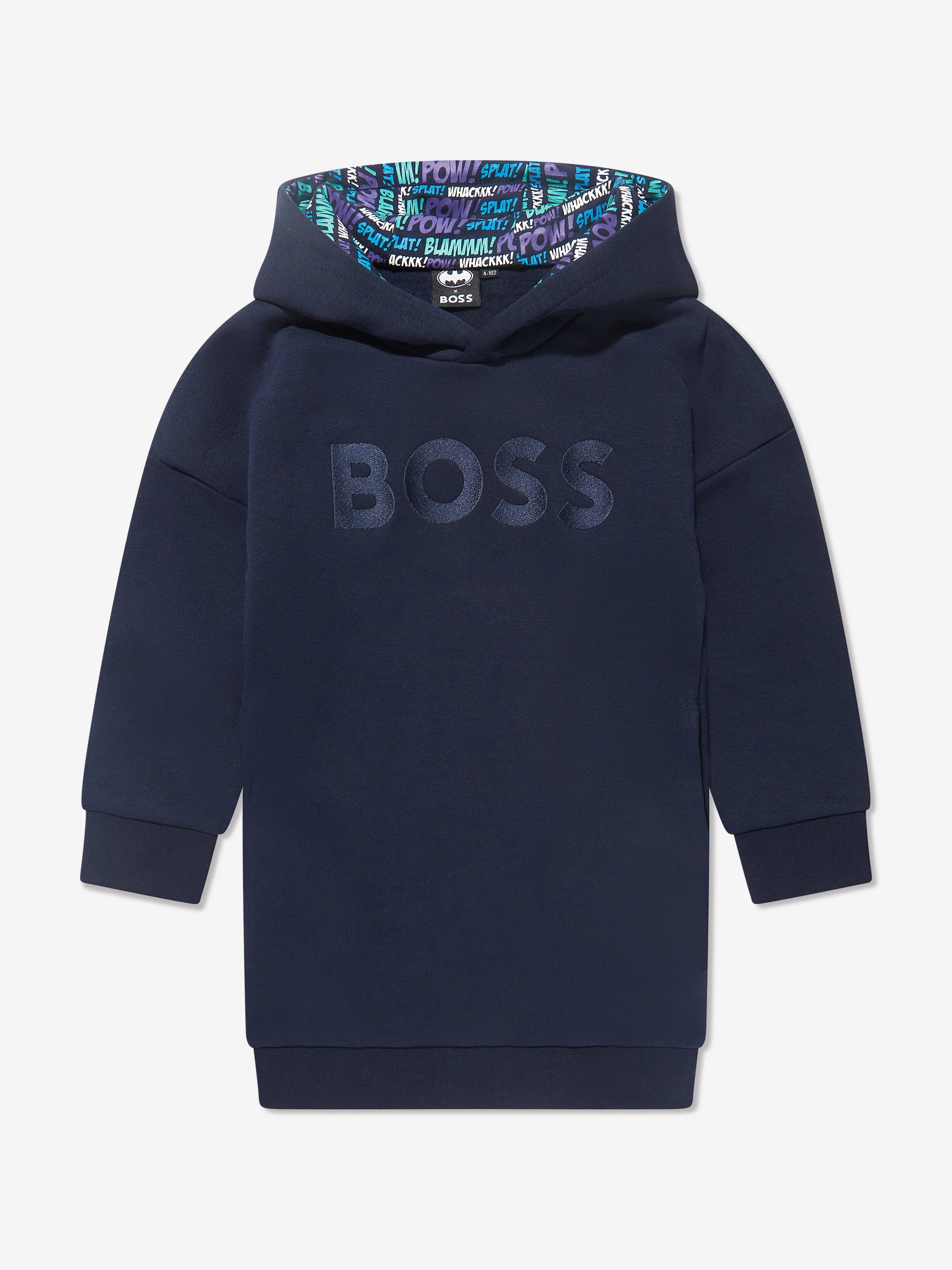 BOSS Girls Hooded Sweater Dress in Navy