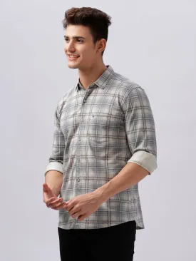 BULLMER Trendy Grey Regular Fit Checked Causal Full sleeve Shirt For Men.