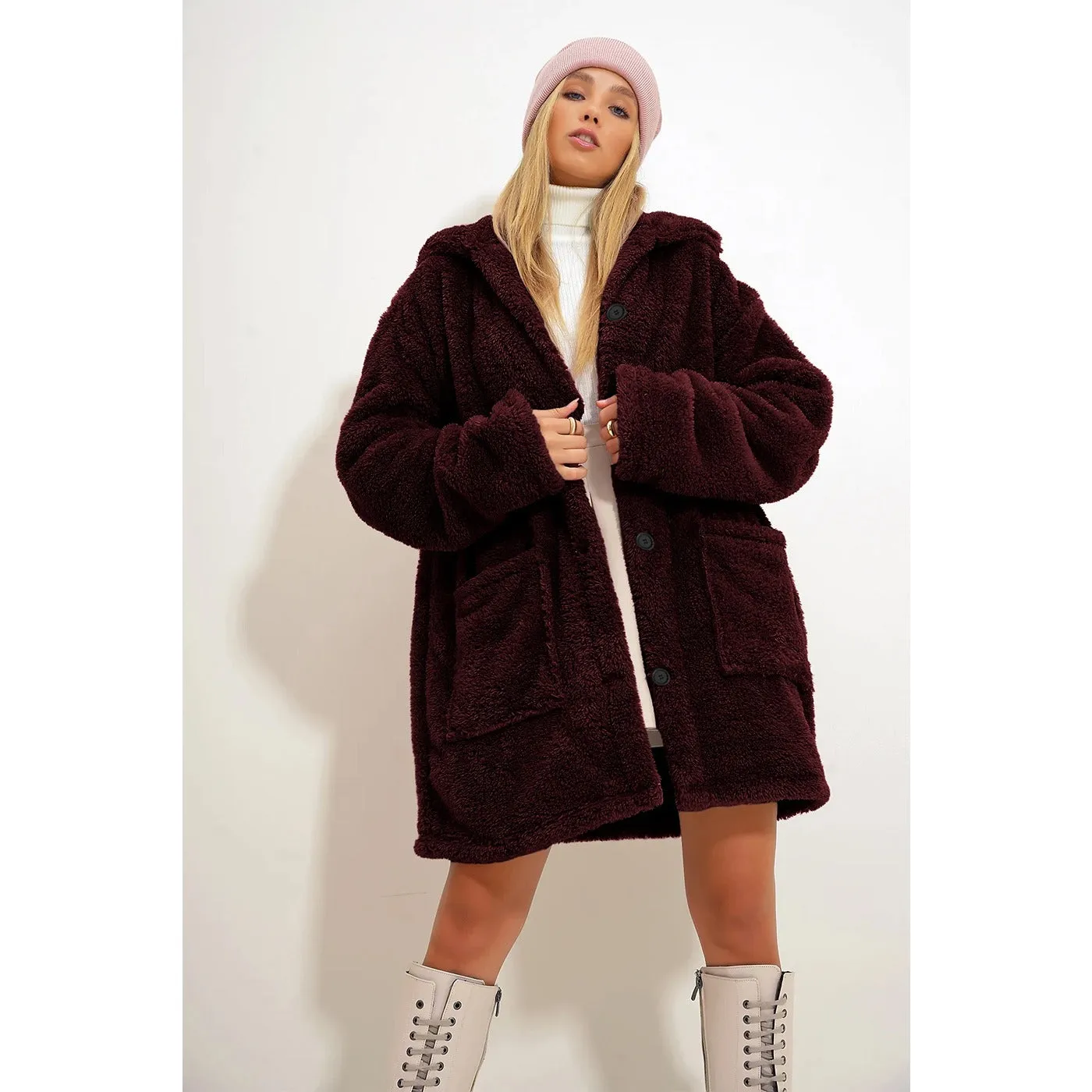 Burgundy Teddy Coat Jacket