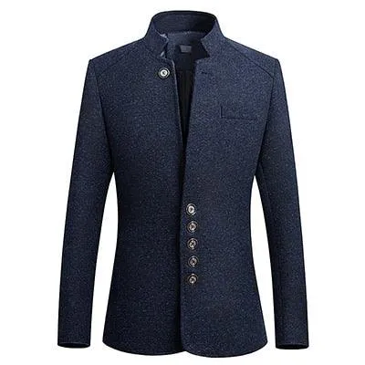 Business Casual Stand Collar Male Blazer Slim Fit Mens Blazer Jacket