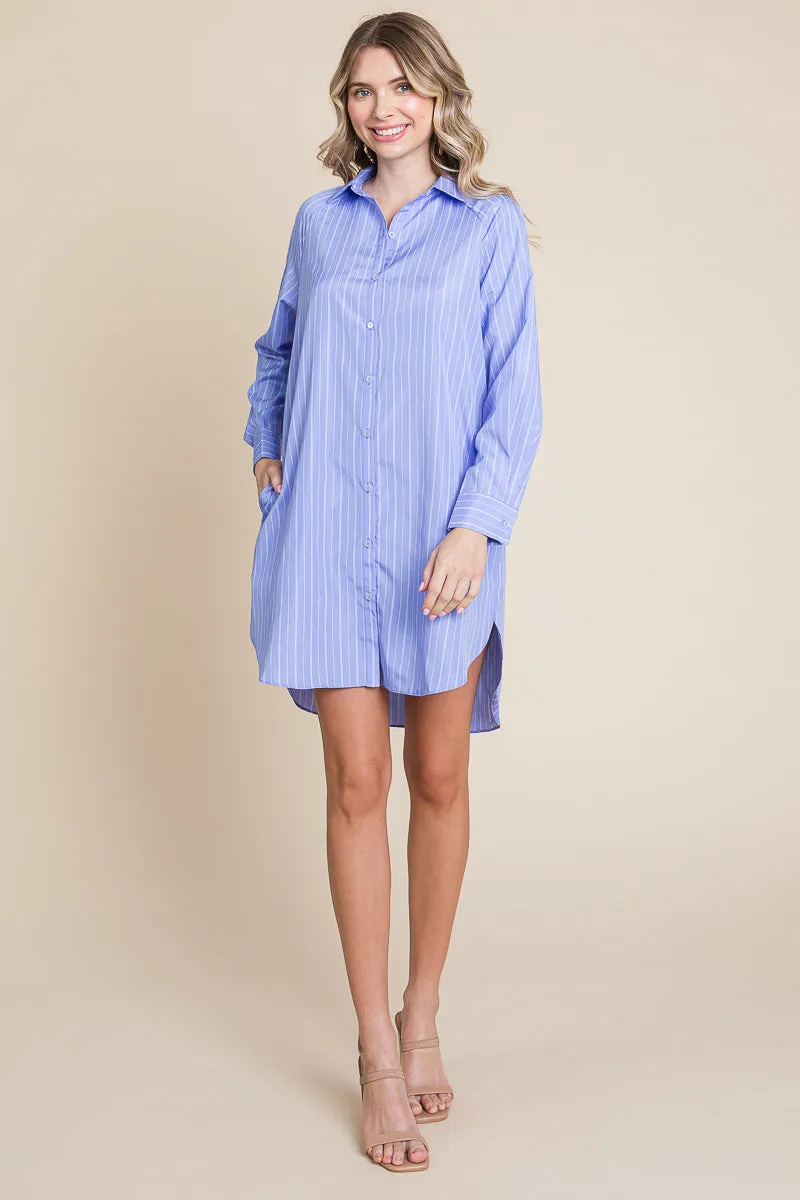 Button Down Cotton Long Sleeve Shirt Dress