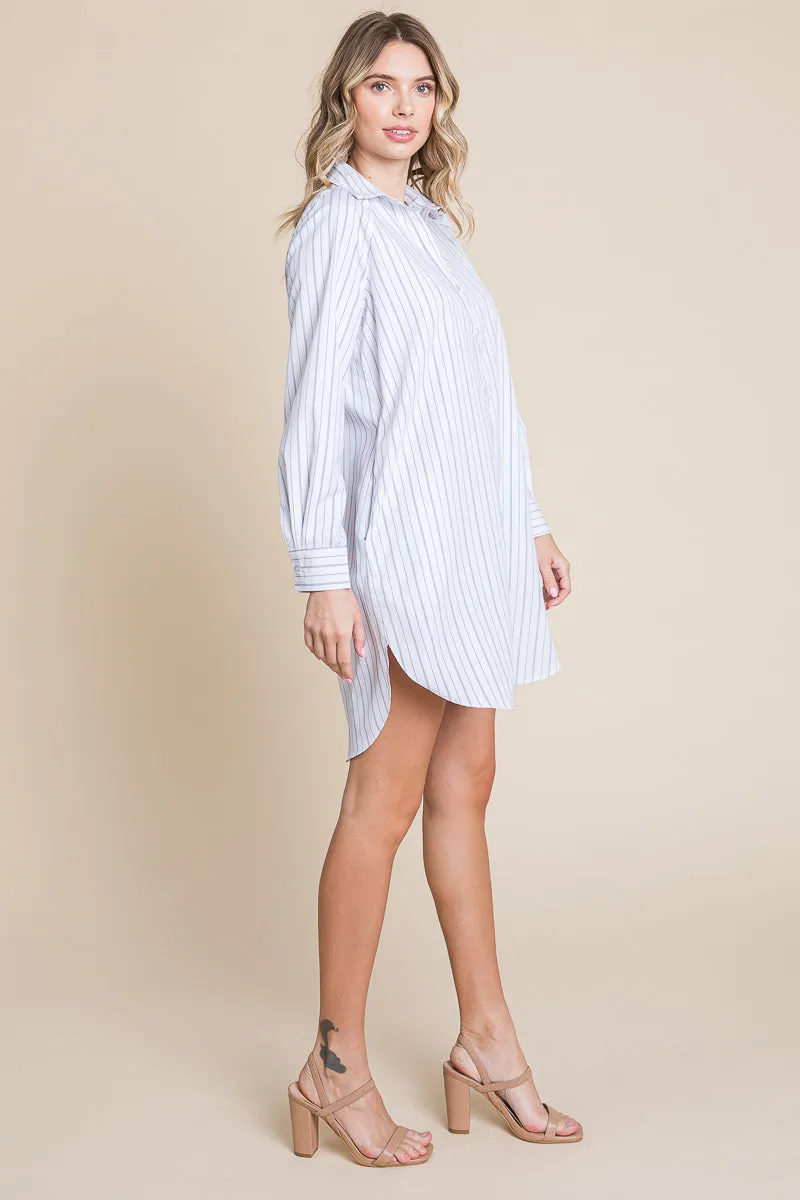 Button Down Cotton Long Sleeve Shirt Dress