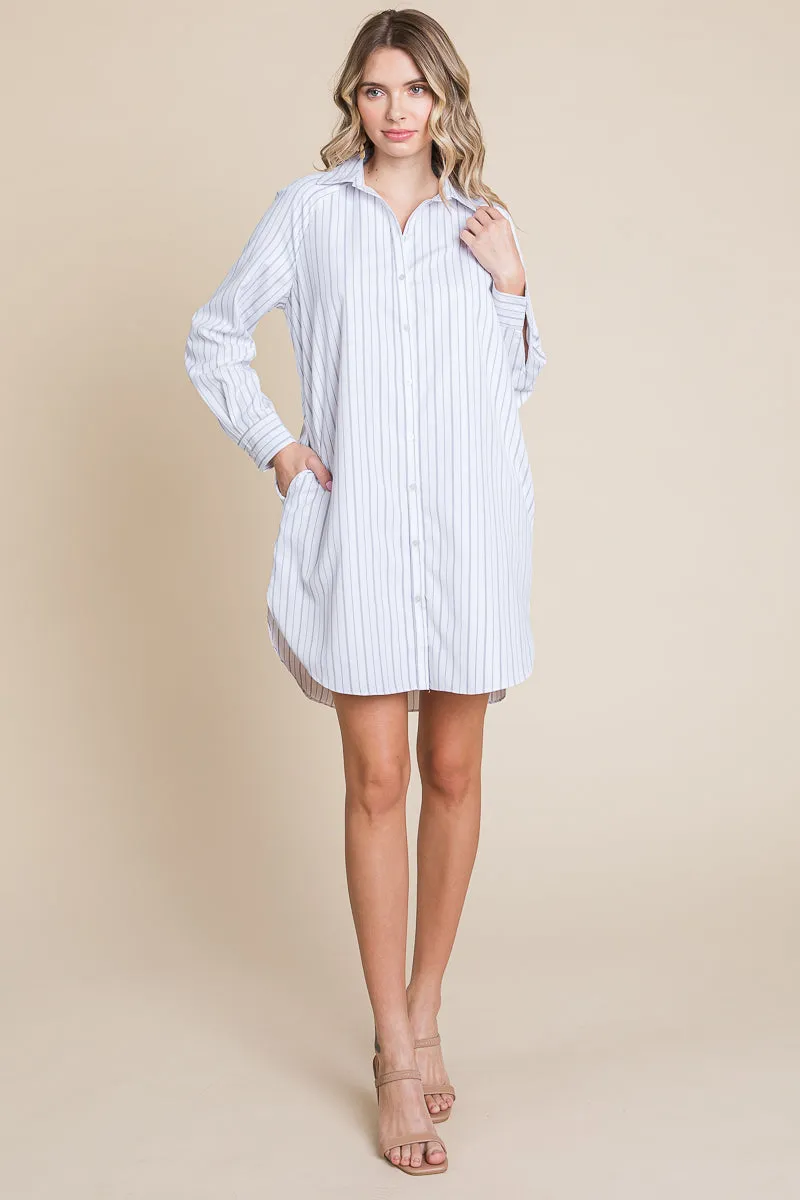 Button Down Cotton Long Sleeve Shirt Dress