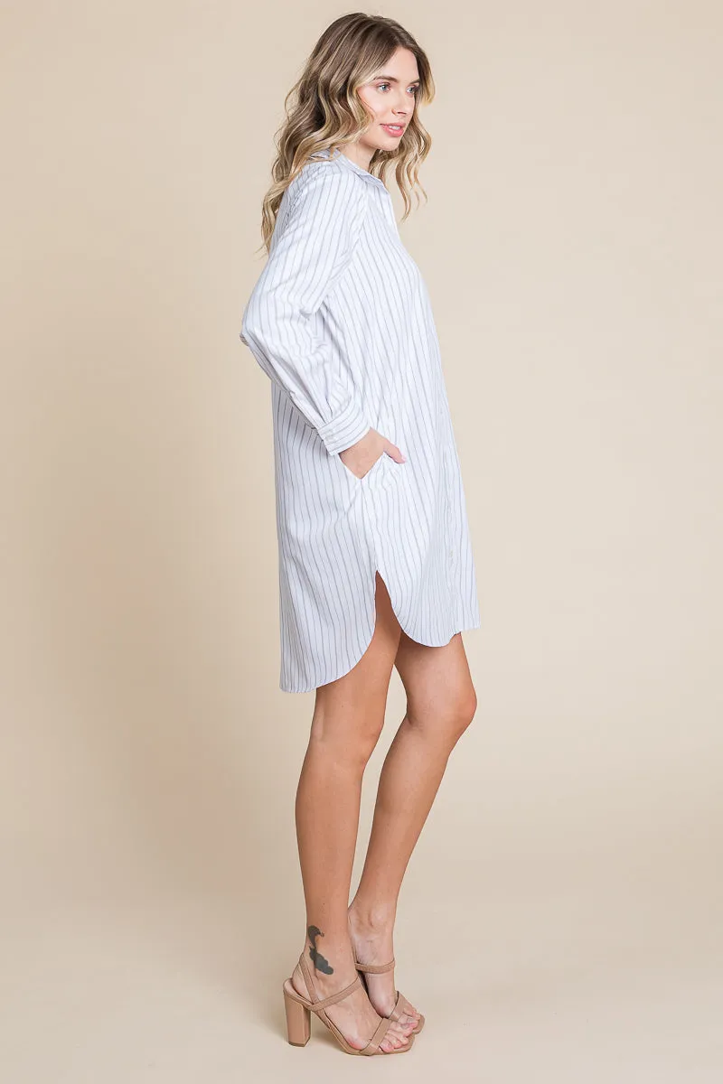 Button Down Cotton Long Sleeve Shirt Dress