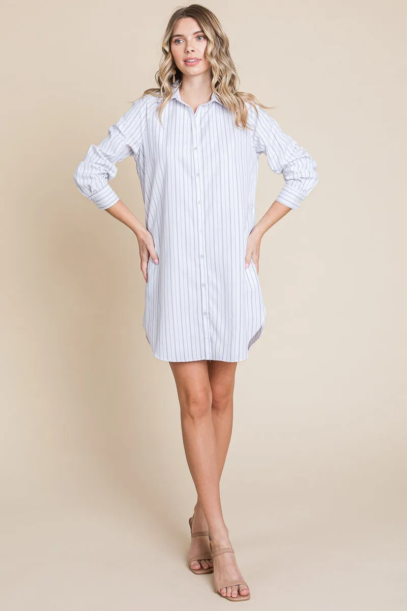 Button Down Cotton Long Sleeve Shirt Dress