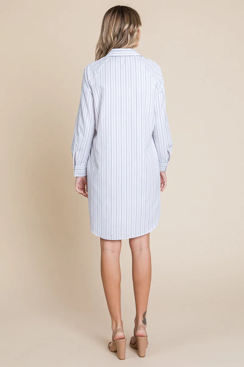 Button Down Cotton Long Sleeve Shirt Dress