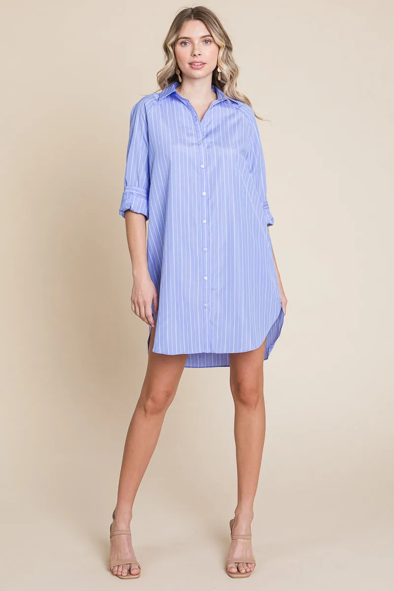 Button Down Cotton Long Sleeve Shirt Dress