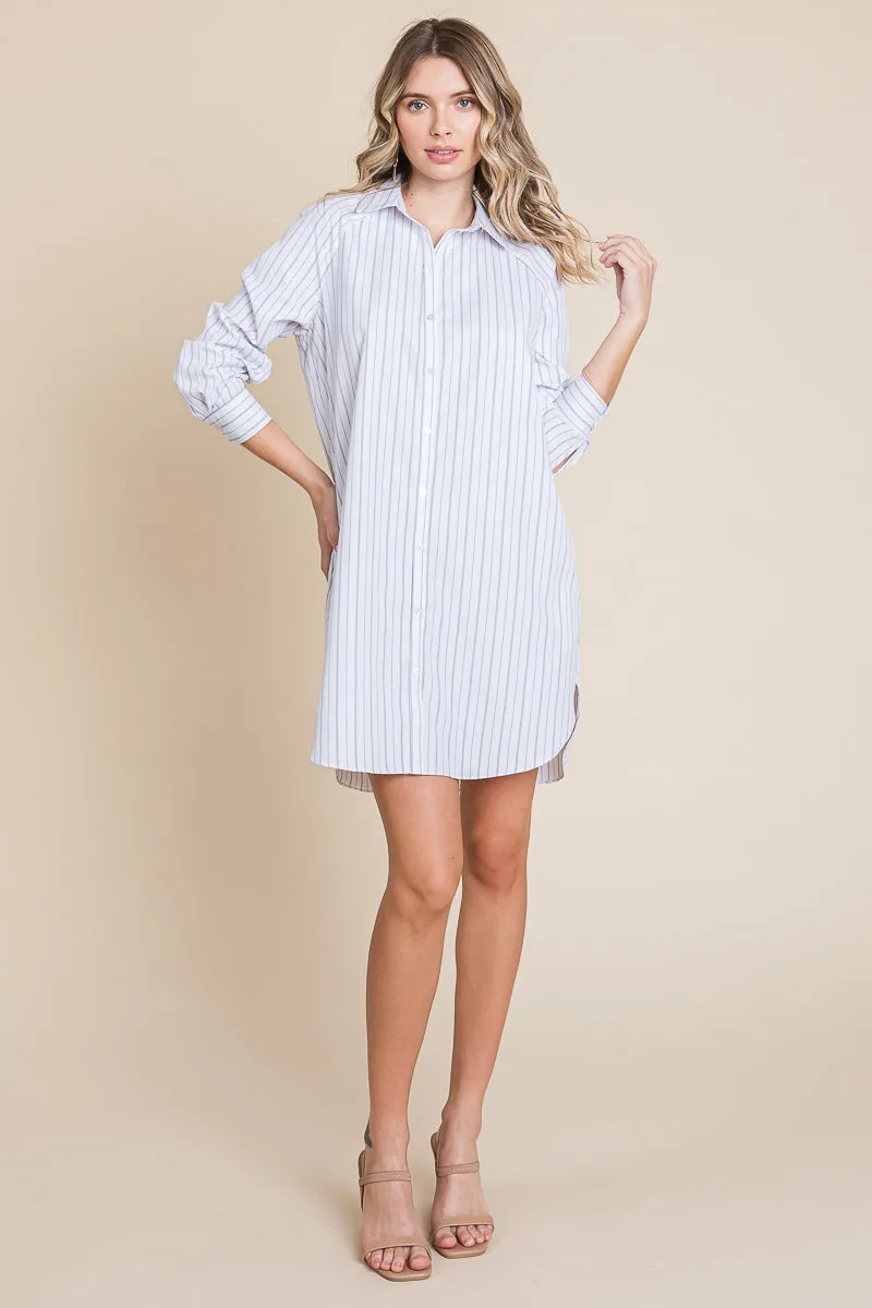 Button Down Cotton Long Sleeve Shirt Dress