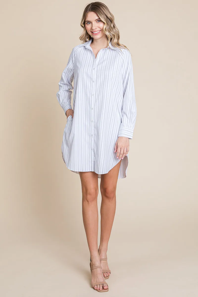 Button Down Cotton Long Sleeve Shirt Dress